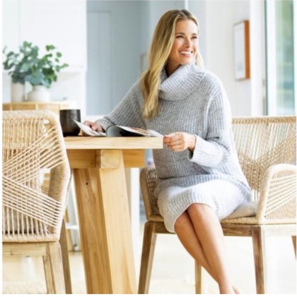 Softies Marshmallow Gray Slouch Turtleneck Ribbed Knit Sweater Lounger Dress